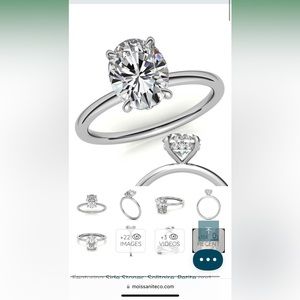 4.3 CTTW Oval Moissanite Solitaire Ring with Hidden Halo and Plain Band